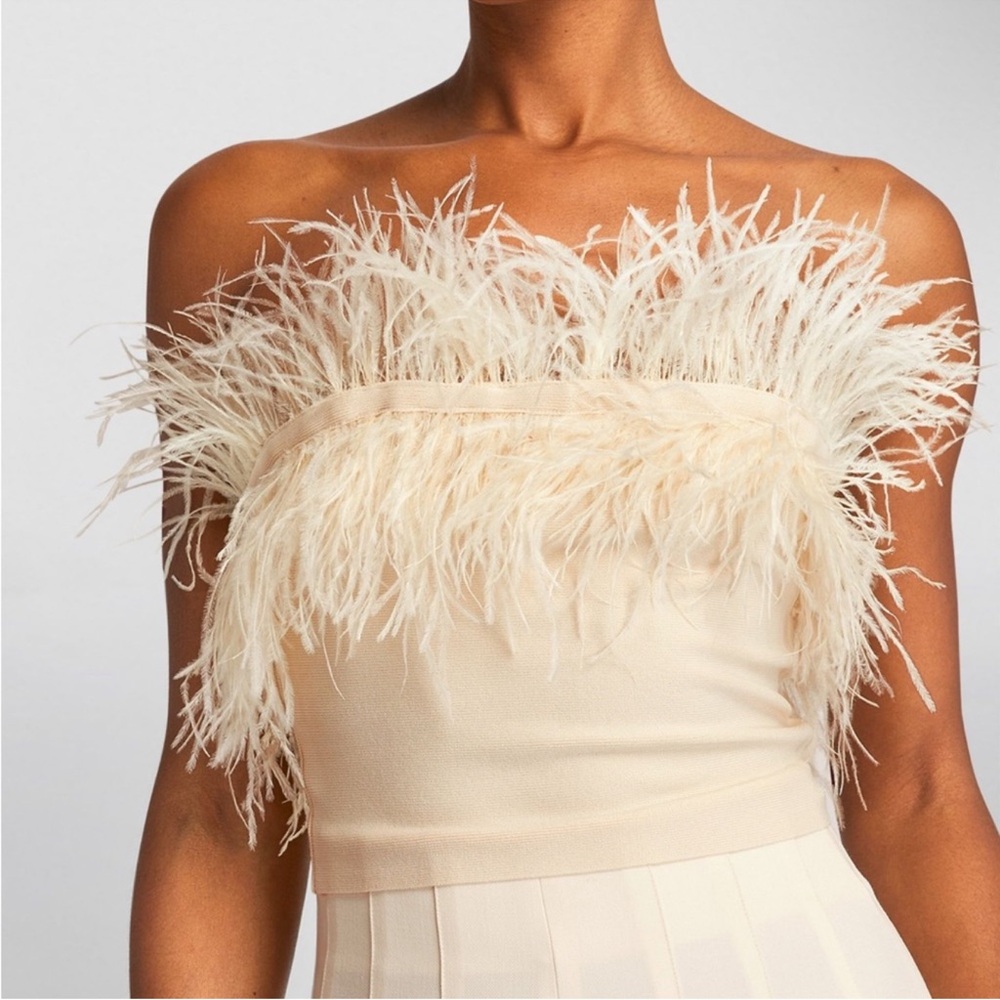 STAUD Nellie Feathered Trim Strapless Top Ivory